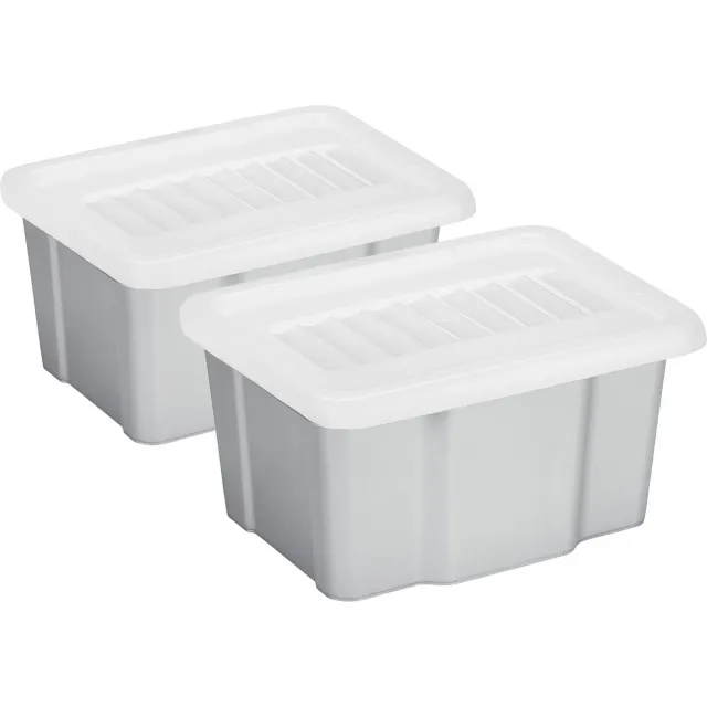 Sunware set van 2x opslagboxen kunststof 24 liter lichtgrijs 42 x 33 x 22 cm met afsluitbare deksel