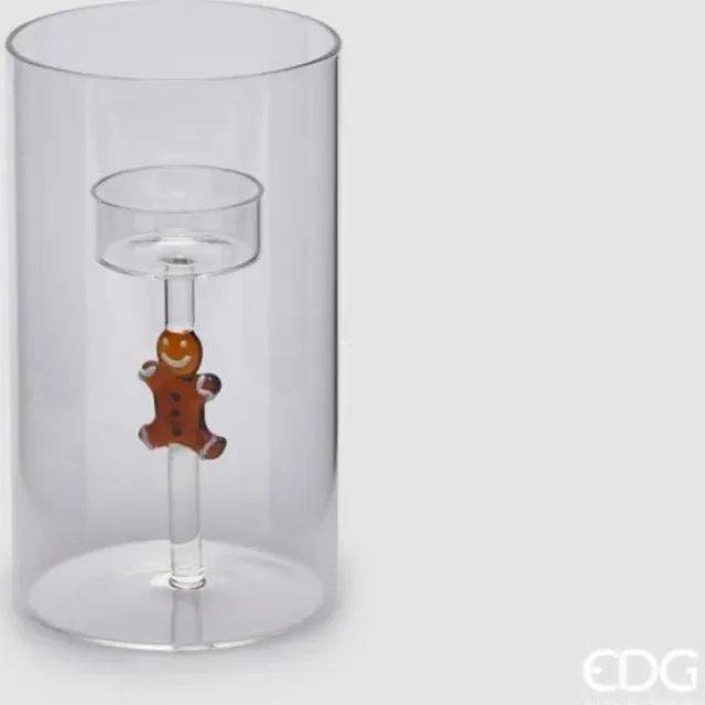 EDG - Enzo De Gasperi EDG Enzo De Gasperi - Glazen kaarsenhouder met gemberkoekje H16 D9 / bruin bruin wit