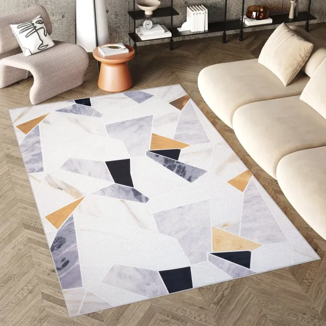 Tapiso Flannel Printed Vloerkleed Grijs Geometrisch Antislip Wasbaar Tapijt Grijs Zwart