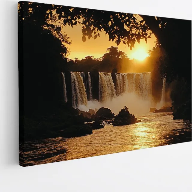 Saammp Canvas Schilderij - Natuur - Landschap - Watervallen - 70x50 - Foto op canvas - Wanddecoratie - Muurdecoratie Woonkamer - Slaapkamer decoratie - Canvas Print Multicolor