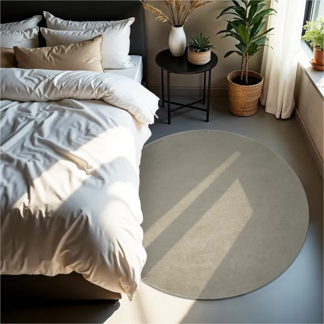 Tectake Kortpolig Vloerkleed - Rond - Ø120 cm - Zandkleur - 1630 g/m² Poolgewicht - Tapijt voor Woonkamer, Slaapkamer, Eetkamer - Onderhoudsvriendelijk en Wasbaar - Antislip Ondertapijt - Allergievriendelijk - Diverse maten en kleuren