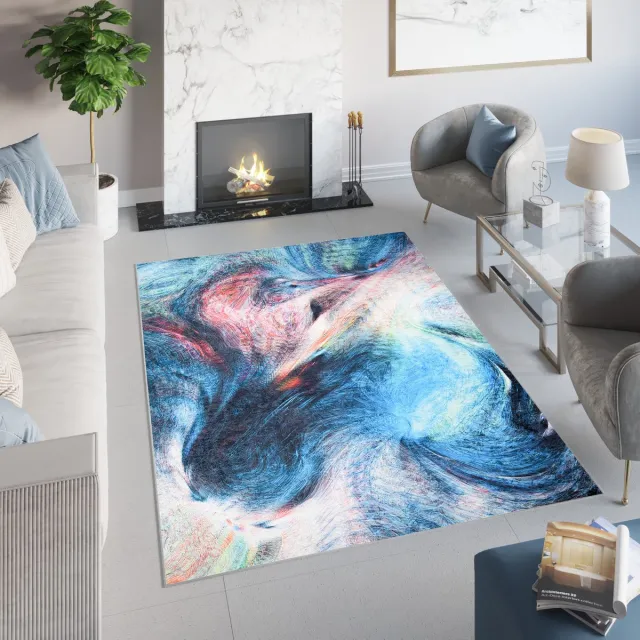 Tapiso Toscana Vloerkleed Antislip Blauw Neon Abstract Tapijt Blauw 1
