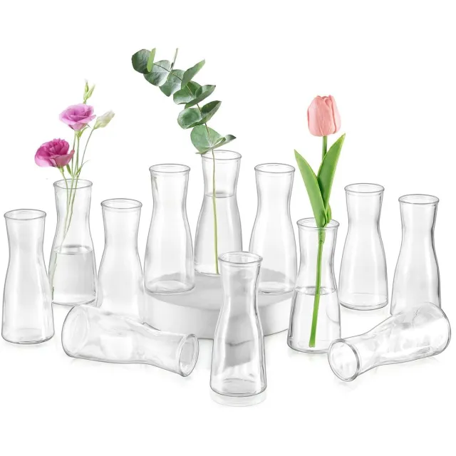 Unyqoos Set van 12 moderne transparante glazen vazen voor stijlvolle tafeldecoratie
