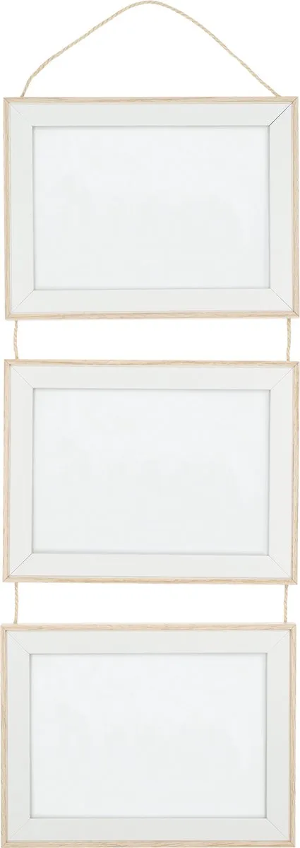 QUVIO Fotolijst voor 3 foto's - Fotolijst - Fotolijsten -Fotohouder - Fotolijst met wandmontage - Hangend - Wandfoto's - 1,5 x 20,5 x 60 cm Lichtbruin