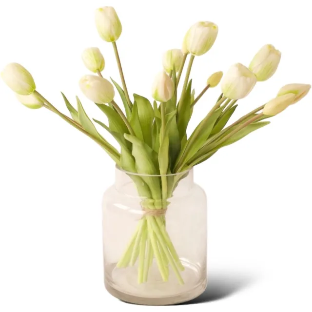 Winq Kunsttulpen In Wit-15 tulpen-incl.glasvaas-kunstbloemen