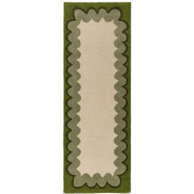 Flair Rugs Wiggle Border wollen loper olijfgroen