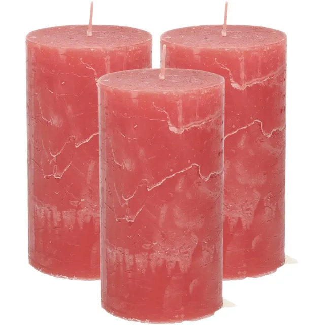 Atmosphera Stompkaars/cilinderkaars - 3x - rood - 7 x 13 cm - rustiek model