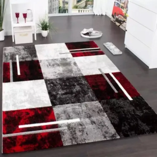 Paco Home Vloerkleed Diamond 663 Korte pool ruitmotief 3D-design ideaal in de woonkamer & slaapkamer Grijs Rood