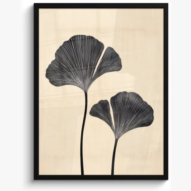 FrameYourWall Poster in lijst - Fotolijst 50x70 cm - Posters - Bladeren - Minimalistisch - Zwart - Posterlijst zwart - Decoratie - Wanddecoratie woonkamer - Muurdecoratie slaapkamer