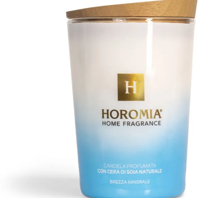 Horomia Lino e Fior di Cotone geurkaars. - 350 gr - Natuurlijke Sojawas - Luxe Italiaanse Huisparfum Blauw