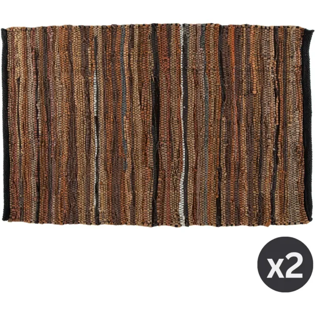 Tiseco Tapijt ZOLA - chindi leer - SET/2 – 60x90 cm, bruin BROWN