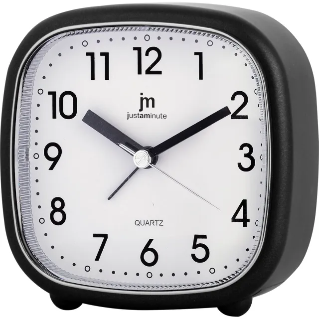 Just a Minute Wekker | Zwart / vierkant - met stil uurwerk en seconden wijzer