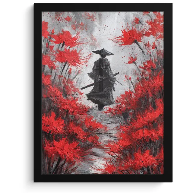 FrameYourWall Poster in lijst - Fotolijst 30x40 cm - Posters - Rode bloemen - mistig - Man - Posterlijst zwart - Decoratie - Wanddecoratie woonkamer - Muurdecoratie slaapkamer Bloemen - Man - Mistig