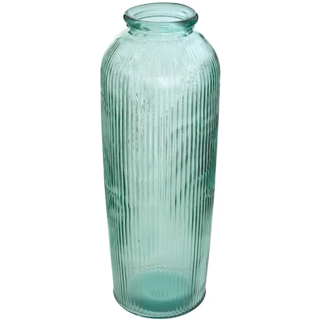 Atmosphera Créateur d'intérieur® Hoge, geribbelde cilindervormige vaas van gerecycled glas LUZ Vert