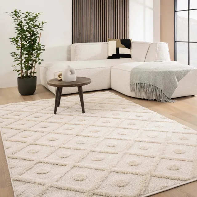 Tapeso Scandinavisch vloerkleed - Arc Diamond crème 120x170
