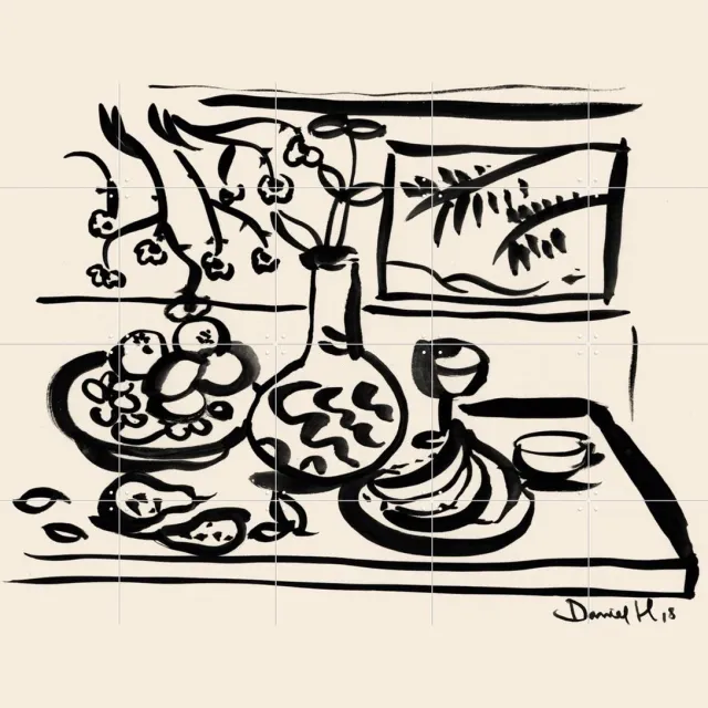 IXXI Table, Dan Hobday & Various - 100 x 80 cm - Grote wanddecoratie en posters - Illustraties, Minimalisme, Abstract, Line art, Woonkamer, Eetkamer Monochroom / Zwart / Wit