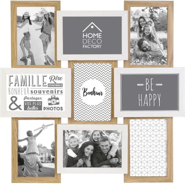 Home Decor Factory Home Deco Factory Collage fotolijst - voor 9 fotos - 9 x 15 cm - MDF - 44 x 44 cm blanke hout