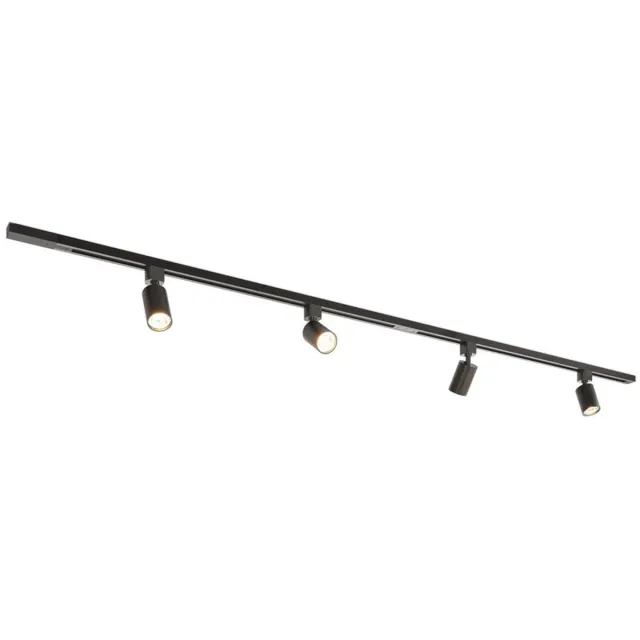 HOFTRONIC railverlichting pakket recht – 2 meter – 4x GU10 railspots – dimbaar – aluminium zwart – IP20 – modulair – 230V – railverlichting woonkamer keuken