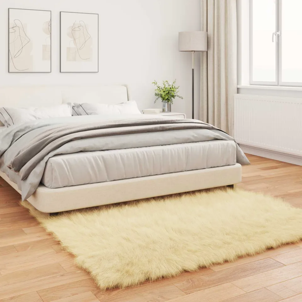 vidaXL Tapijt van imitatie TAFALLA Crèmekleurig 160 x 160 cm Polyester, foto 3