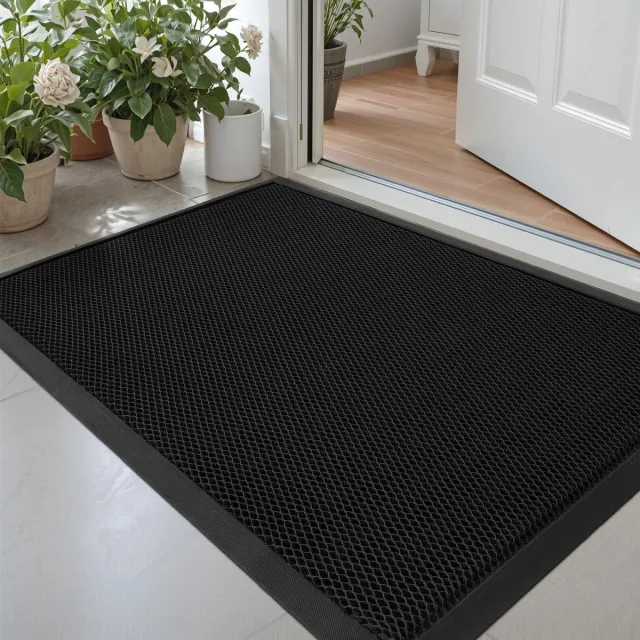 Ibenzoa Robuuste en Weerbestendige Antislip Deurmat voor Buiten, 43 x 76 cm, Zwart