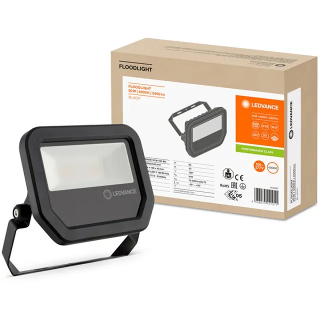 LEDVANCE LED Floodlight Aluminium Wit 17W 2200lm 100D - 830 Warm Wit | IP66 - Symmetrisch Zonder