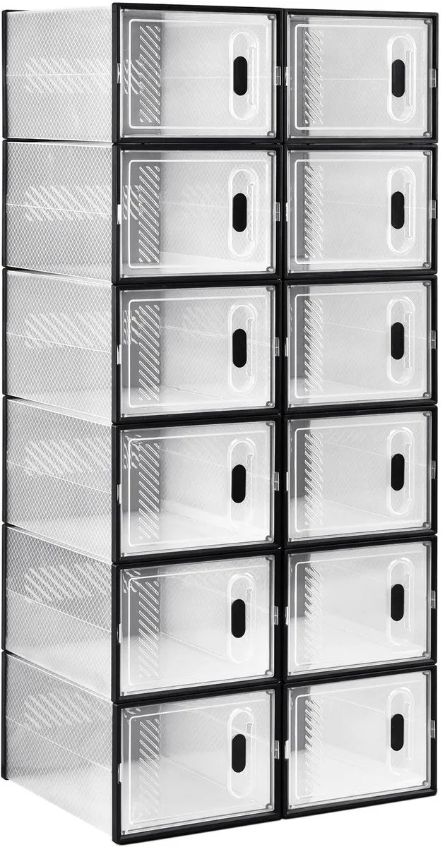 Golaro Transparante Schoenen Organizer - Schoenenrek - Schoenenkast - Kunststof Opbergsysteem, vouw en stapelbaar - Set van 12 Transparat wit