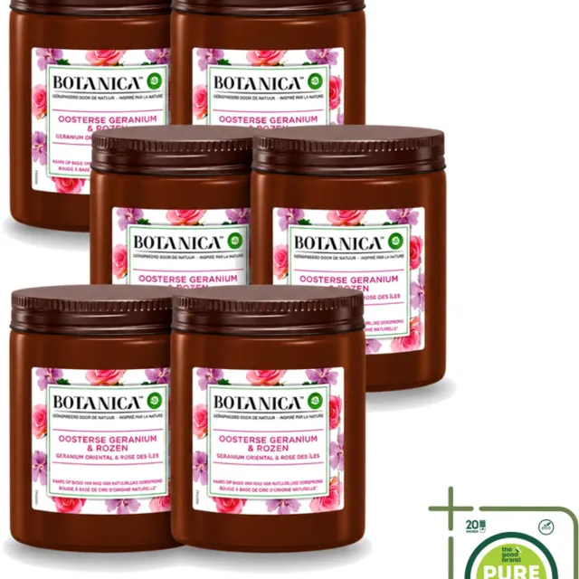 Air Wick 6 x Botanica by Air Wick - Geurkaars - Geranium & Rozen - 40 Uur Brandduur - Grootverpakking - Vaatwasstrips - Geurkaars - Geranium En Rozen - 40 Uur Branden - Natuurlijke Geur - Bloemige Geur Wit