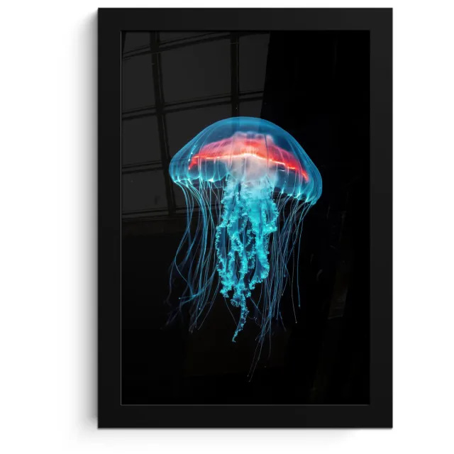 FrameYourWall Poster in lijst - Fotolijst 20x30 cm - Posters - Kwal - Tentakels - Blauw - Licht - Posterlijst zwart - Decoratie - Wanddecoratie woonkamer - Muurdecoratie slaapkamer Kwal - Tentakels - Licht