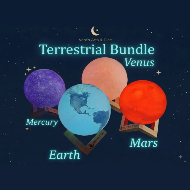 Vera's Arts & Dice Planeet Lampen - The Terrestrial Bundle - Planeten Bundels - Mercurius Aarde Venus Mars Meerkleurig