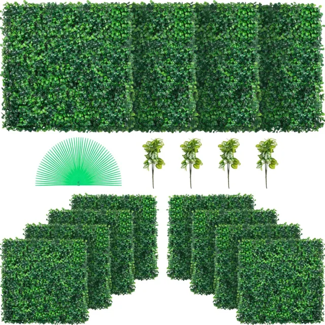 Vevor Kunstmatig Buxus Hegpaneel, 12 Stuks, 50,8 x 50,8 cm, Kunstmatige Heggen, Kunstmatige Buxusomheining, Nep Klimop Realistisch Effect Groene Plastic Decoratie voor Tuinen en Werven, 4 cm Dikte