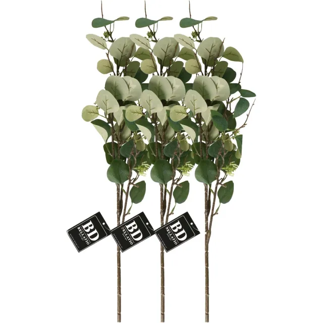 Bellatio Design Kunstbloem/kunsttak Eucalyptus Narvik - 3x - 92 cm - lichtgroen - kunst zijdebloemen