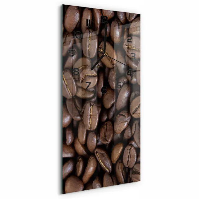 TULUP Wandklok - Koffiebonen Wandklok Glas Decoratie - 30x60 cm - Bruin Gekleurde Glazen Klok - Zwarte handen - Rechthoekige Klok - Klok Glas Met Opdruk - Moderne Wandklok Glas
