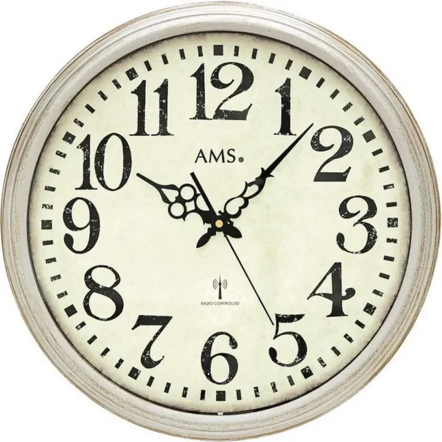 AMS F5559 - Wandklok - Analoog - Metaal - Kunststof - Mineral glas - Radiogestuurde tijdsaanduiding - Grijs - Wit - Zwart