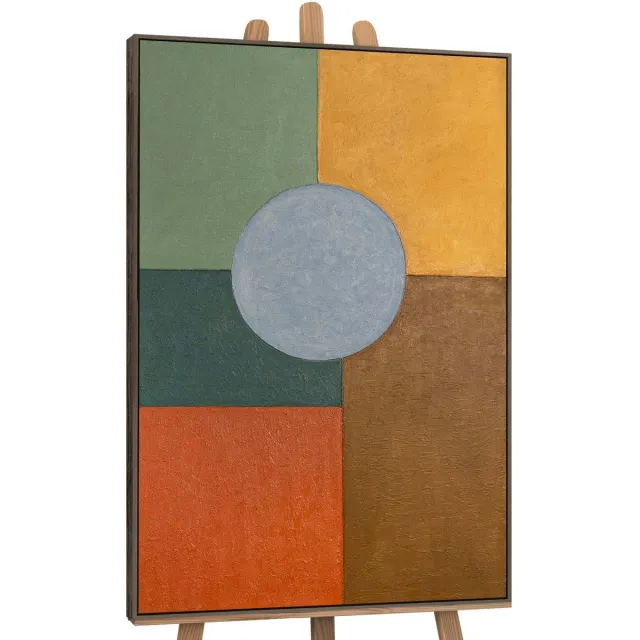YS Canvas schilderij 120x80 cm handgeschilderd warme geometrie – YS-Art Gallery – Lijst: Grijs – Luxe wanddecoratie Grey