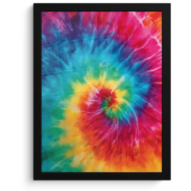 FrameYourWall Poster in lijst - Fotolijst 30x40 cm - Posters - Regenboog - Tie dye - Kleurrijk - Blauw - Posterlijst zwart - Decoratie - Wanddecoratie woonkamer - Muurdecoratie slaapkamer