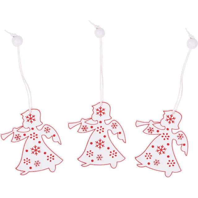 springos Kersthanger | Engel | Rood/Wit | Hout | 4.5 cm | 3 Stuks