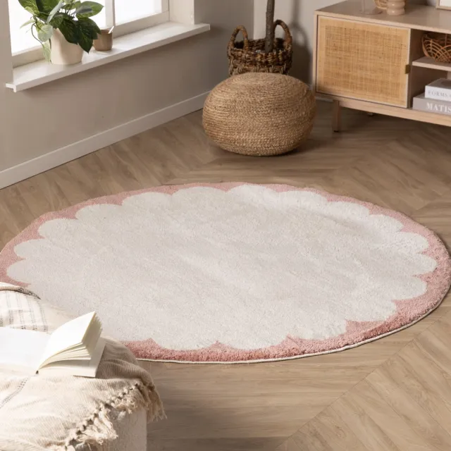 Fraai Rond wasbaar vloerkleed - Myrre Roze/Wit - Ø 230cm