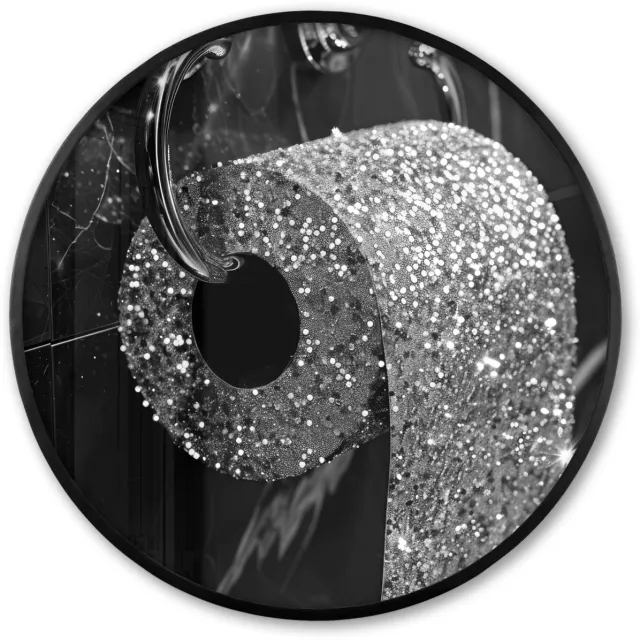 FrameYourWall Poster in lijst Rond - Fotolijst 80x80 cm - Posters - WC - Toilet papier - Zwart wit - Glitters - Ronde posterlijst zwart - Decoratie - Wanddecoratie woonkamer - Muurdecoratie slaapkamer Glitter - WC rol