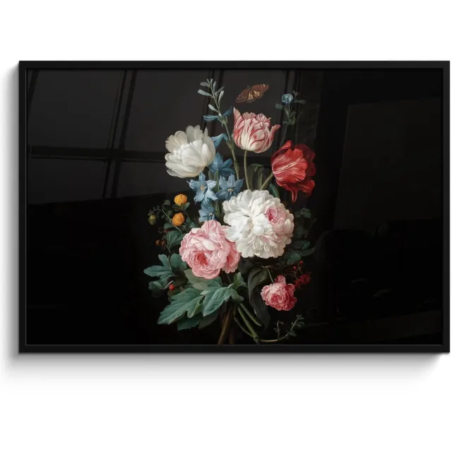 FrameYourWall Poster in lijst - Fotolijst 120x80 cm - Posters - Boeket - Kleurrijk - Klassiek - Posterlijst zwart - Decoratie - Wanddecoratie woonkamer - Muurdecoratie slaapkamer