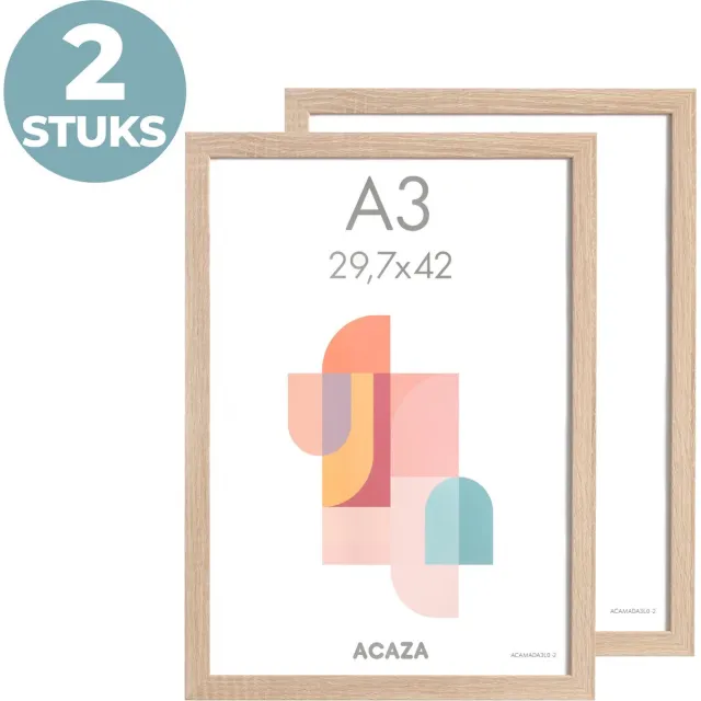 Acaza Fotolijst - Fotokader - Fotolijst A3 - Fotokader A3 - 29,7 x 42 cm - Set van 2 - MDF Hout - Lichte Eik