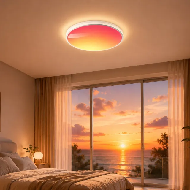 Rosnek LED Kunstmatig Dakraam Plafondlamp - Daglichtsimulatie met Hemeleffect - 48W 4800 lm RGB & CCT Dimbaar - Afstandsbediening en Geheugenfunctie - Rond 37 cm - voor Slaapkamer en Woonkamer 1800K-12000K