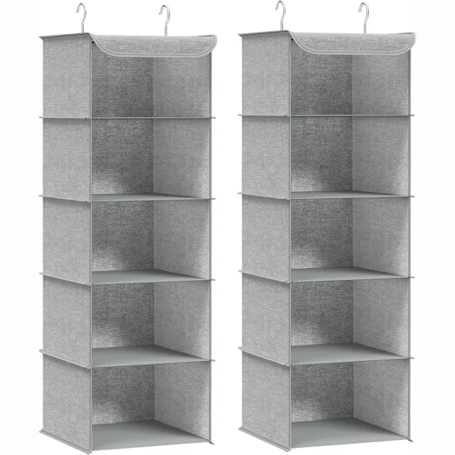 Songmics Hangrek - Hangorganizer 2 Stuks - Opvouwbaar en Ruimtebesparend - Met Metalen Haken en Bamboe Inzetstukken Lichtgrijs