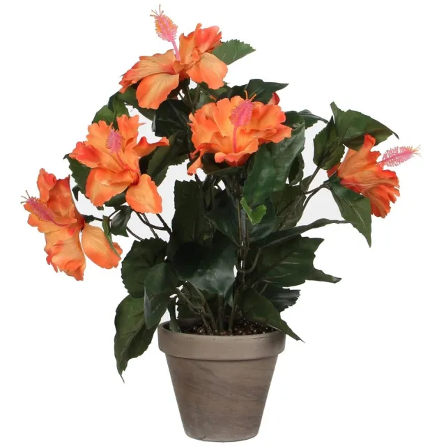 Mica Decorations Hibiscus Kunstplant in Bloempot Stan - H40 x Ø30 cm - Oranje
