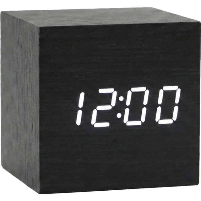 TIN-IN Digitale Tafelklok - Bureauklok met Houtlook- Wooden look - Zwart + Witte cijfers - Wekker - Slaapkamer en Bureau