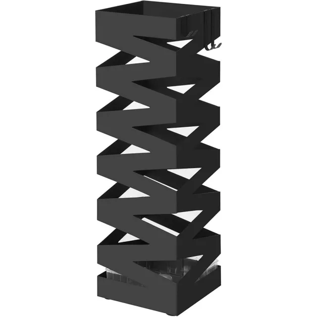 Conway Living Paraplubak / Parapluhouder Metaal - Vierkant - Met Lekbak en Haken - Zwart - 15.5 x 15.5 x 49 cm Inktzwart