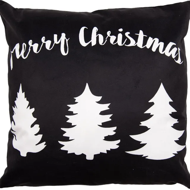 Clayre & Eef Kussenhoes 45x45 cm Zwart Wit Polyester Vierkant Kerstboom Merry Christmas Sierkussenhoes
