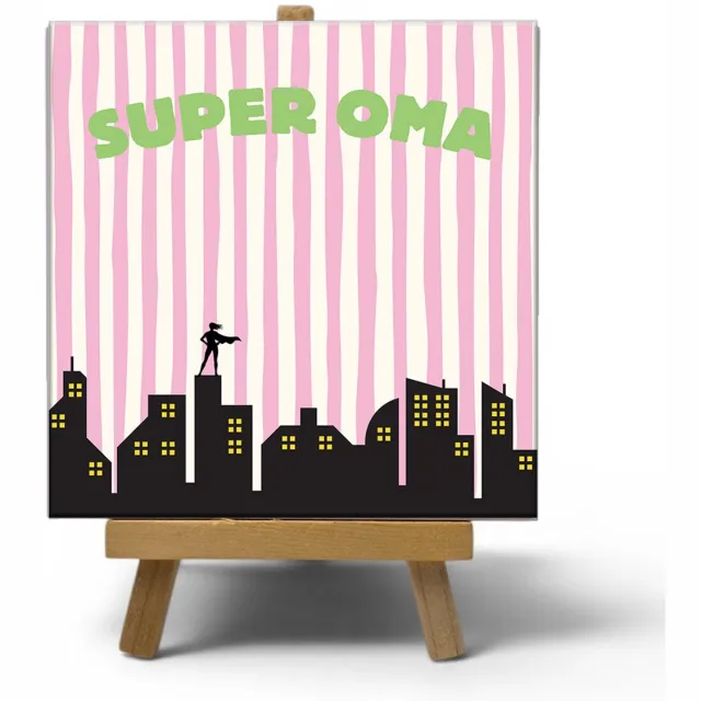 NewCity Geschikt voor Keramisch cadeau tegel Super oma - Grappige spreuktegel - Cadeau idee voor oma - 11 x 11 cm - Inclusief standaard