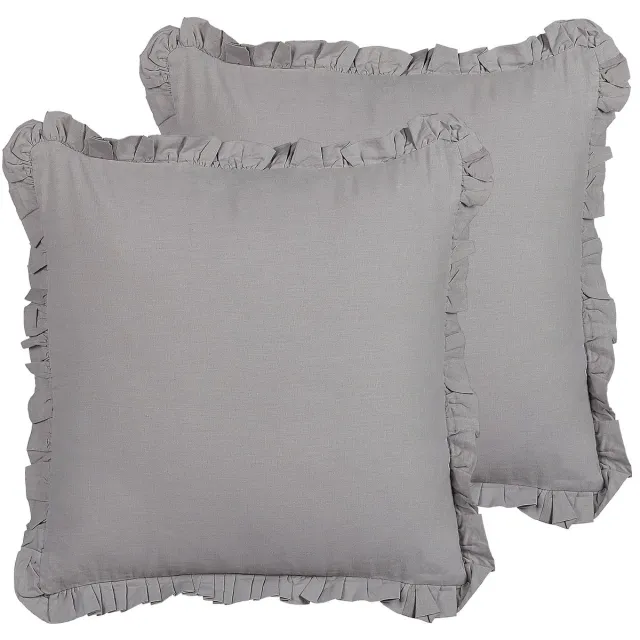 Beliani GLABRA - Sierkussen set van 2 - Grijs - 45 x 45 cm - Linnen