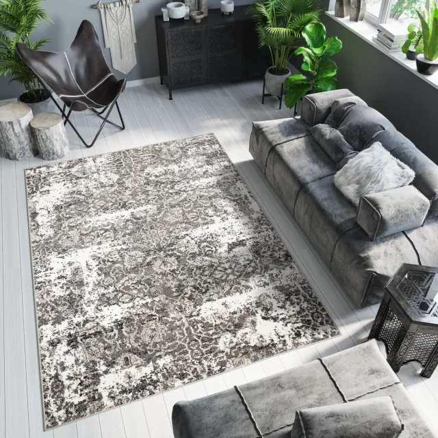 Tapiso Breeze K Vloerkleed Vintage 3D-Effect Tapijt Donkergrijs 2