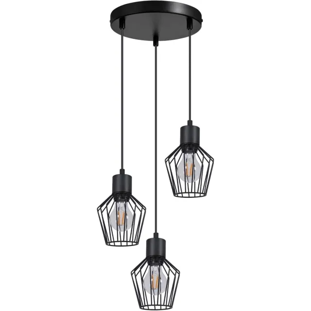 Glitzerlife Hanglampen - 3xE27 - Retro Industrieel Design - Metaal Materiaal - Ø12cm - Zwart - Hanglamp Eetkamer Keuken - Hanglampen Eetkamer Industrieel Retro Zwart Zwart schijf